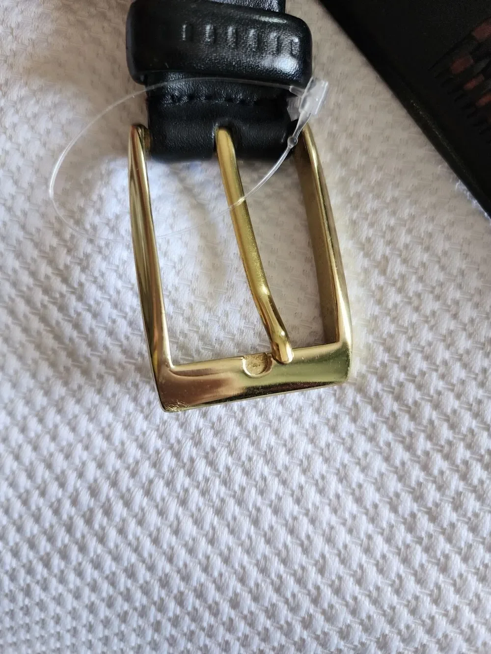 Trafalgar Black Leather Belt with Brown Woven Inlay and Gold Buckle